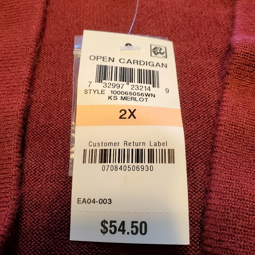 NWT Karen Scott Women's 2XL Cardigan Sweater Open Front Long Merlot MSRP $ 54.50 - Picture 3 of 6
